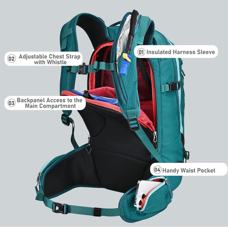 SEMSTY Ski and Snowboard Hydration Backpack - Cold-Weather Winter - 2L Water Reservoir and Insulated Harness - Image 3